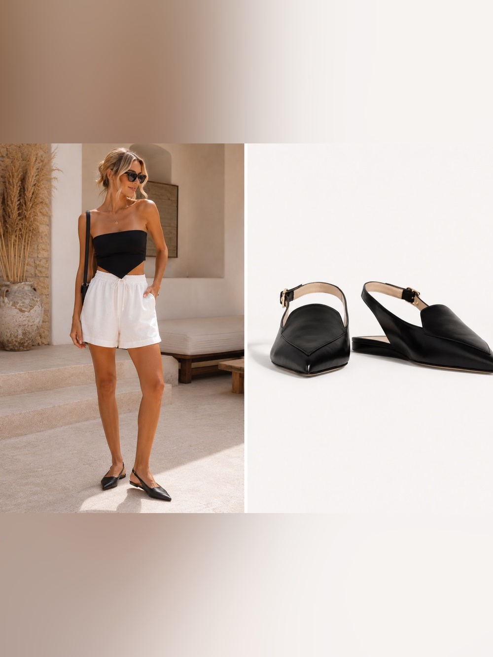 Stuart Weitzman Black Leather Pointed Slingback Flats
